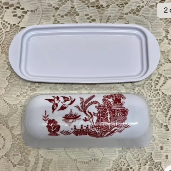 Red Willow Melamine Covered Butter Dish 7.5in L x 3.5in W x 2in H. - Picture 2 of 8